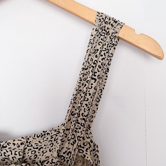 Japna Button Front Midi Dress Cottagecore Animal Print Size Large Tan Black - Picture 8 of 13